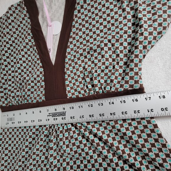 Cabi Womens Brown Teal Polka Dot V-Neck Short Sleeve Mini Dress XL Stretch New - Picture 9 of 11